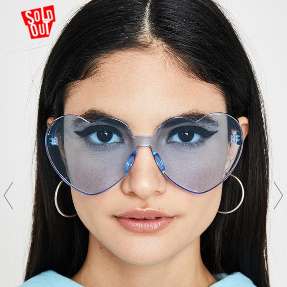 Dolls Kill Accessories - NWOT BLUE CLEAR HEART SUNGLASSES